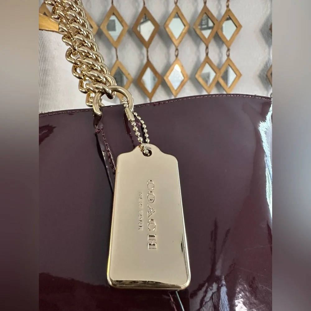 Coach Patent Leather Burgundy Tote - Picture 3 of 9